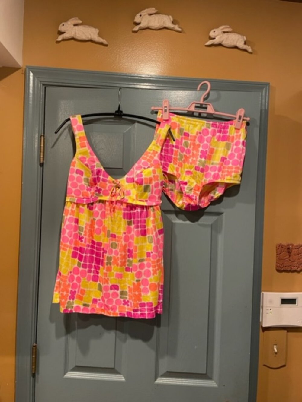 Sirena 70s 2 piece colorful bathing suit, never worn, sz 12, exc. condition